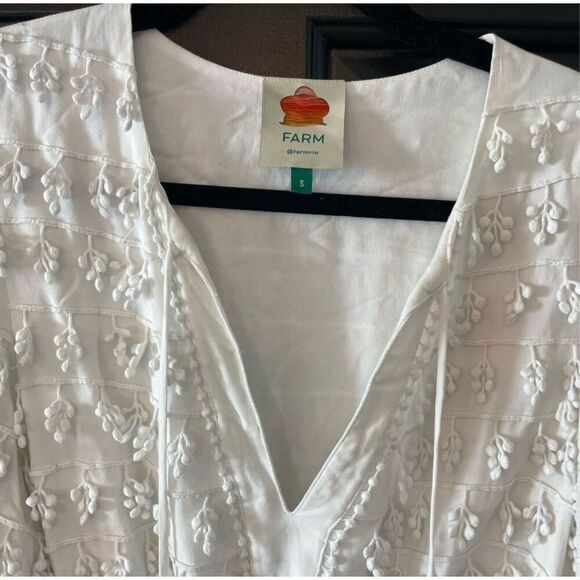 Farm Rio White Textured Mini Dress, Beaded Tassels- Size Small - Picture 13 of 14